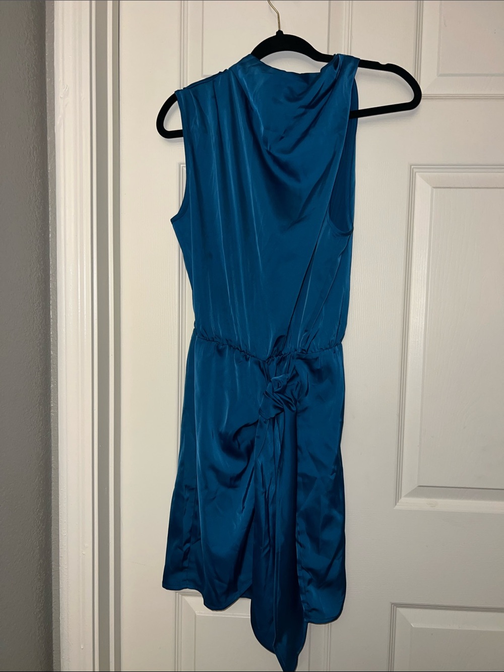 Satin Sleeveless Midi Dress in Teal with Side Knot